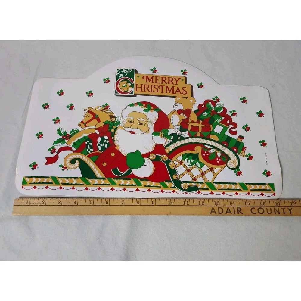Vinyl Placemats Franco Merry Christmas Santa Lot of 4 Vintage 18 x 12 Retro